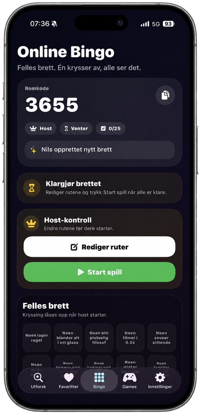 Live bingo-brett i Vors